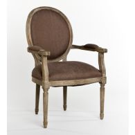 Limed Gray Oval Louis Arm Chair with Aubergine Linen Upholstery