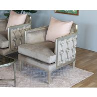 Silver Leaf Exposed Wood Club Chair w/ Mushroom Velvet Upholstery  