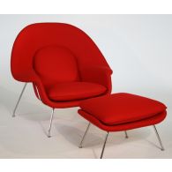 Red Womb Style Chair and Ottoman