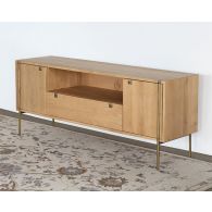Danish Modern Natural Oak Media Console With Brass