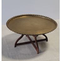 Moroccan Round Brass Tray Table With Wood Stand