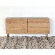 Danish Modern Natural Oak 6 Drawer Dresser With Brass