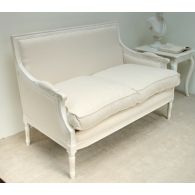 Antique White Linen Louis Square Back Loveseat