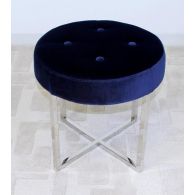 Navy Velvet Stool With Nickel Base