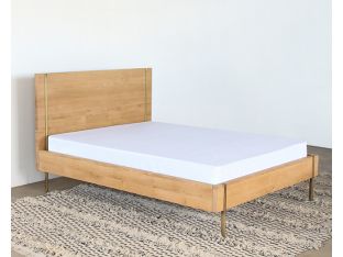 Danish Modern Natural Oak Queen Bed With Brass Legs
