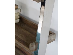 Reclaimed Wood and Stainless Steel Leaning Bookcase