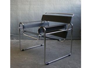 Black Leather Wassily Style Lounge Chair