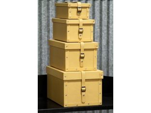 Set of 4 Tan Leather Shoe Boxes