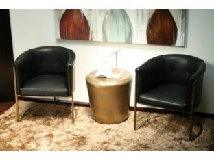 Antique Brass Chair with Black Leather Upholstery