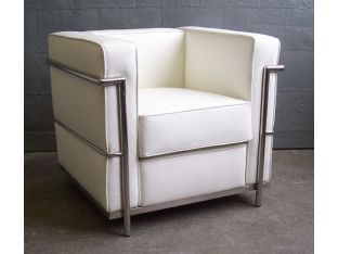 White Leather Corbusier Style Club Chair