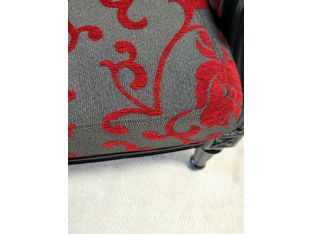 Black Lacquer Club Chair with Red and Gray Cut Velvet