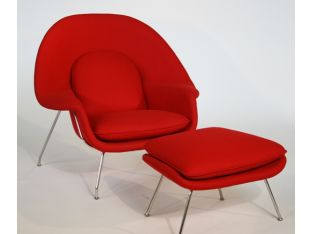 Red Womb Style Chair and Ottoman