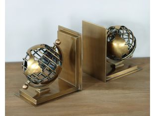 Brass Globe Bookends Set Of 2 - Cleared