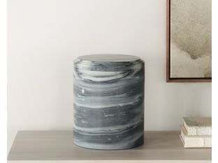Tall Round Black Marble Box w/ Stepped Lid - Cleared