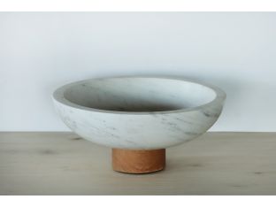 White Marble Bowl on Auburn Pedestal Base - Cleared