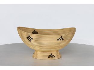 Natural Rattan Footed Bowl w/ Black Detail - Cleared