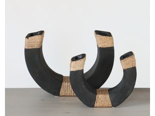 Set Of  2 Black Clay Horseshoe Sculptures-Cleared