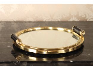 Brass Round Beveled Mirror Tray - Cleared