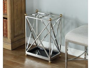 Cross Hatch Nickel Umbrella Stand  - Cleared