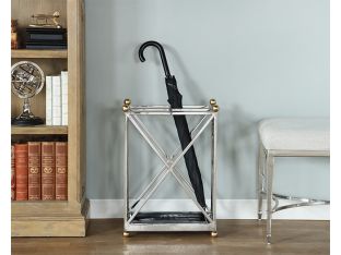 Cross Hatch Nickel Umbrella Stand  - Cleared