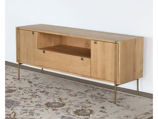 Danish Modern Natural Oak Media Console With Brass