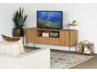 Danish Modern Natural Oak Media Console With Brass