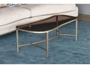 Gold Contoured Coffee Table With Tinted Glass Top 