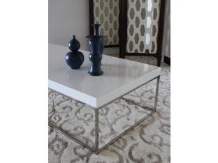 High Gloss White and Stainless Steel Rectangular Coffee Table