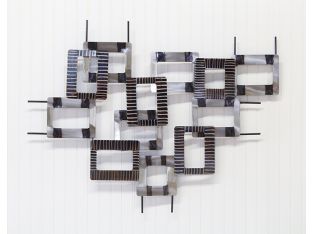 Flame Colored And Ground Steel Grid Wall Art - Cleared Decor