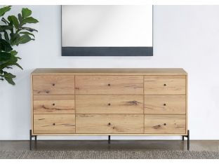 Light Oak 9 Drawer Dresser With Gunmetal Hardware