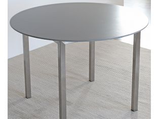 Round Dining Table with Metal Frame and Gray Top