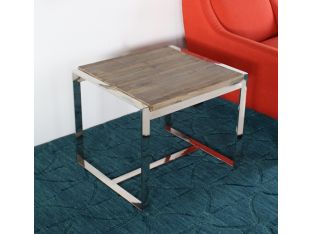 Reclaimed Wood and Stainless Steel End Table