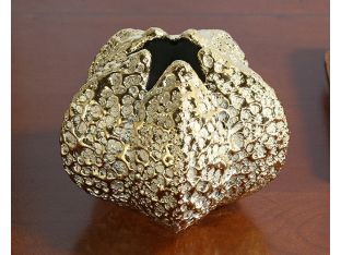 Small Hammered Gold Pinched Vase - Cleared Decor