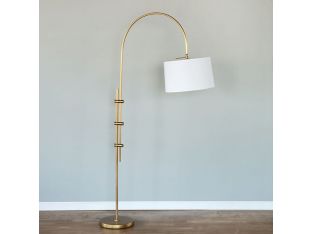 Natural Brass Arc Floor Lamp with Fabric Shade