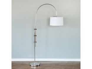 Polished Nickel Arc Floor Lamp With Fabric Shade