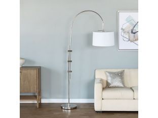 Polished Nickel Arc Floor Lamp With Fabric Shade