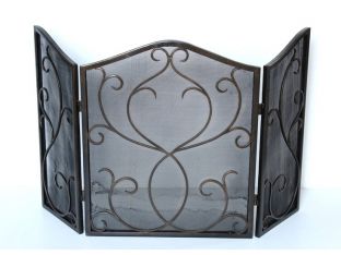 Bronze Flare Scroll Mesh Fireplace Screen