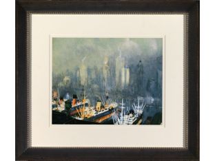 New York Harbor Watercolor I 36W x 32H
