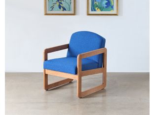 Natural Oak Lounge Chair in Blue Upholstery