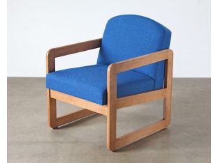 Natural Oak Lounge Chair in Blue Upholstery