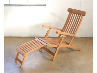 Teak Slatback Folding Recliner