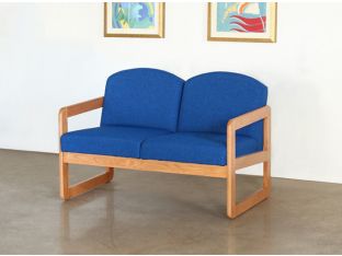 Natural Oak Loveseat in Blue Upholstery