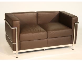 Dark Brown Leather Corbusier Style Loveseat