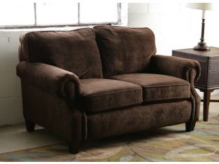 Brown Velvet Transitional Rolled-Arm Loveseat