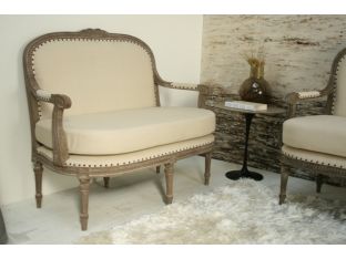 Louis Parlor Style Cream Linen Loveseat with Nailhead Trim