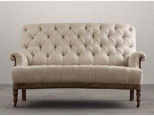 Deconstructed French Victorian Settee in Sand Belgian Linen