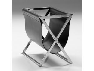 Black Leather and Stainless Steel Magazine Holder