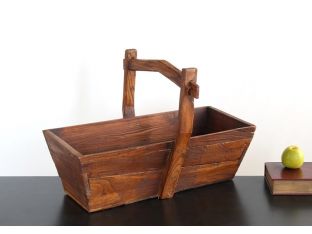 Rustic Wooden Magazine Bin with Handle