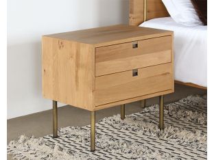 Danish Modern Natural Oak Nightstand With Brass Legs