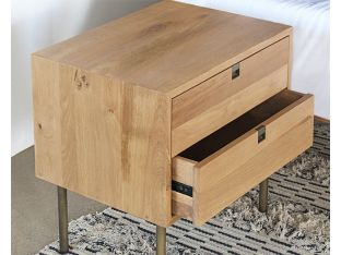 Danish Modern Natural Oak Nightstand With Brass Legs
